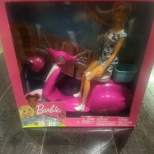 Barbie Pink Scooter Playset - Barbie Doll with Pink Vespa
